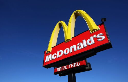 A sign stands outside of a McDonald's restaurant February 9