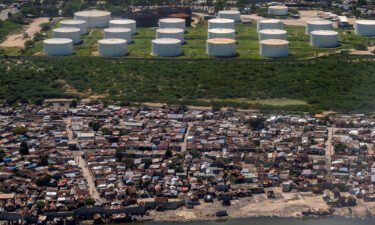 Haiti police confirmed that the Varreux terminal is now under police control. This image shows an aerial view of Cite Soleil and the fuel terminals of Varreux in Port-au-Prince