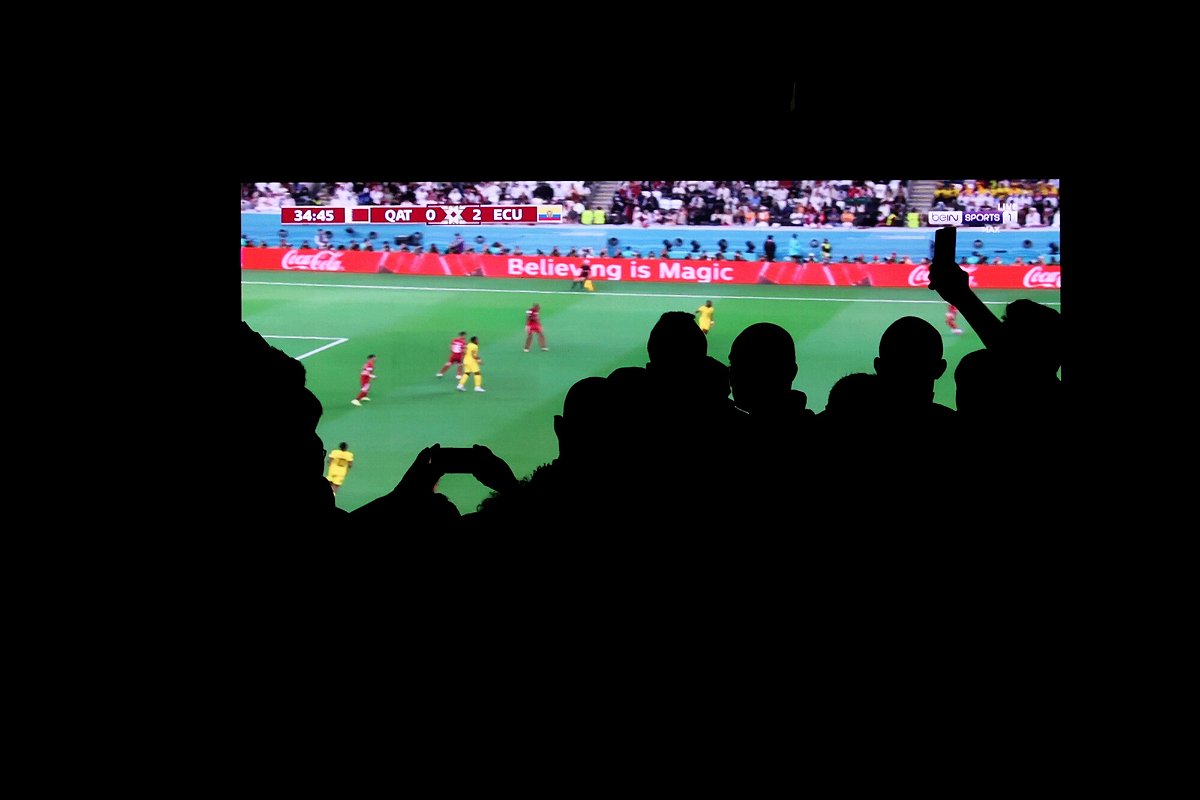 <i>Clive Brunskill/Getty Images</i><br/>Qatar is a minefield for World Cup advertisers. Fans here watch the opening match between Qatar and Ecuador at the Corniche on November 20