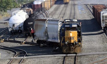Retailers want congress to step in to avert after a freight rail strike. Pictured is the Selkirk rail yard on September 14