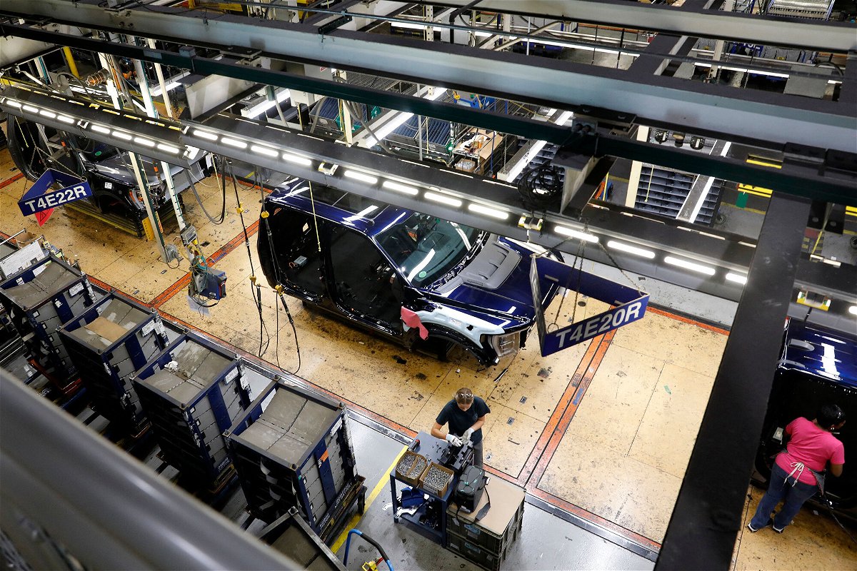 <i>Jeff Kowalsky/AFP/Getty Images</i><br/>Ford October sales slide 10% largely due to supply chain issues. Pictured is the Ford truck plant in Dearborn