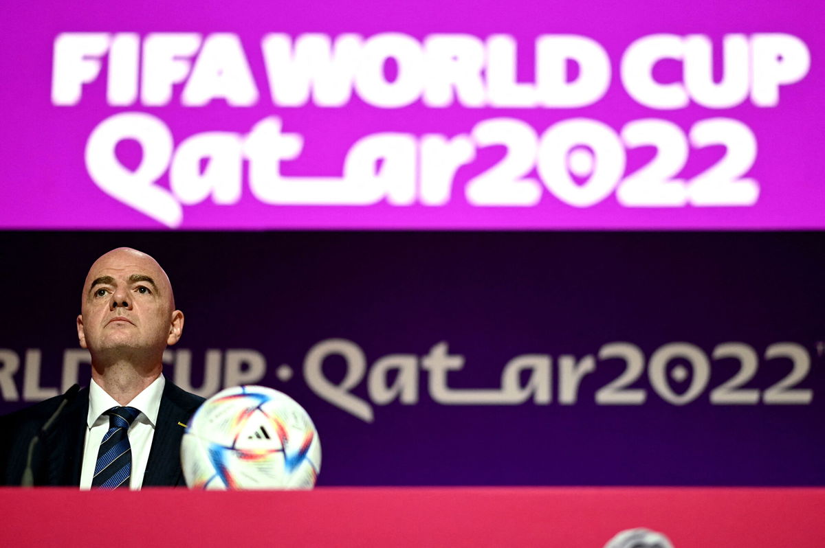 <i>Gabriel Bouys/AFP/Getty Images</i><br/>FIFA President Gianni Infantino attends a press conference at the Qatar National Convention Center (QNCC) in Doha on November 19.