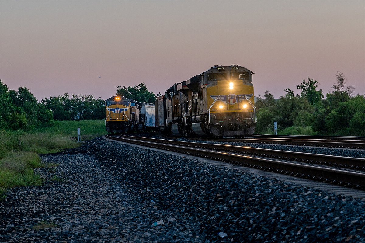 <i>Brandon Bell/Getty Images</i><br/>Freight trains travel through Houston on September 14 in Houston