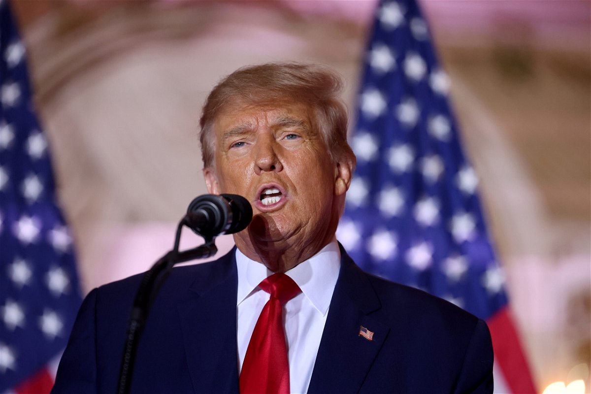 <i>Joe Raedle/Getty Images</i><br/>Former US President Donald Trump speaks during an event at his Mar-a-Lago home on November 15 in Palm Beach