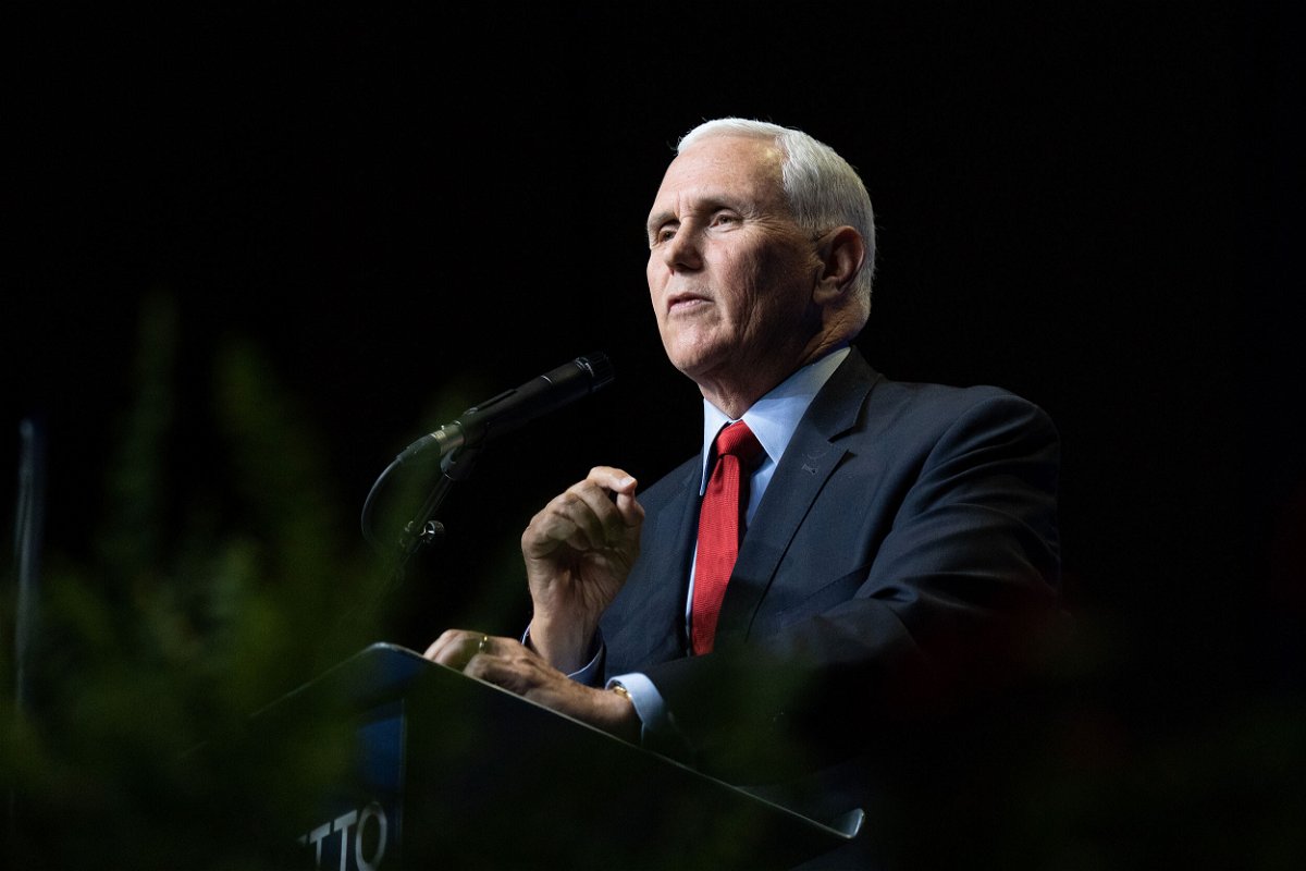 <i>Sean Rayford/Getty Images</i><br/>Former Vice President Mike Pence will appear at CNN town hall on Wednesday amid speculation about his 2024 plans. Pence here speaks at an event on April 29