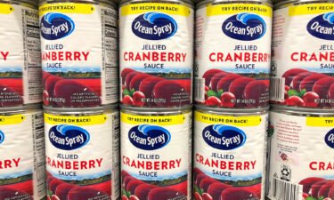 What's the deal with the upside-down labels on Ocean Spray cans? Pictured are cans of Ocean Spray brand Jellied Cranberry Sauce in Alameda