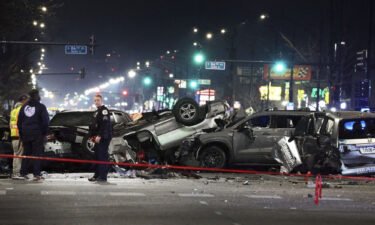 Chicago police process the double fatal crash scene at 87th Street and Cottage Grove Avenue in Chicago that sent drivers and passengers in other vehicles to hospitals on Wednesday.