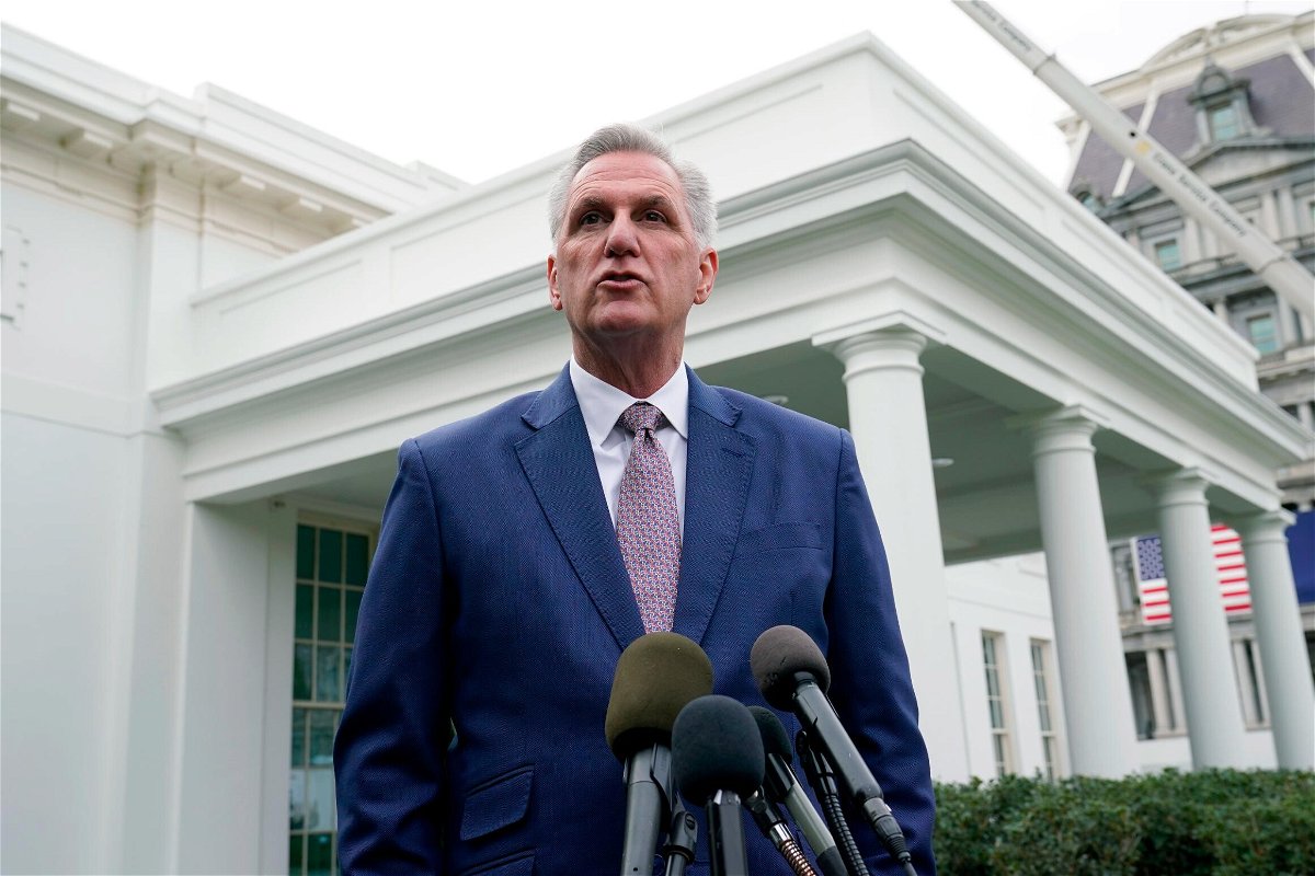 <i>Susan Walsh/AP</i><br/>House Minority Leader Kevin McCarthy of California speaks with reporters at the White House in Washington