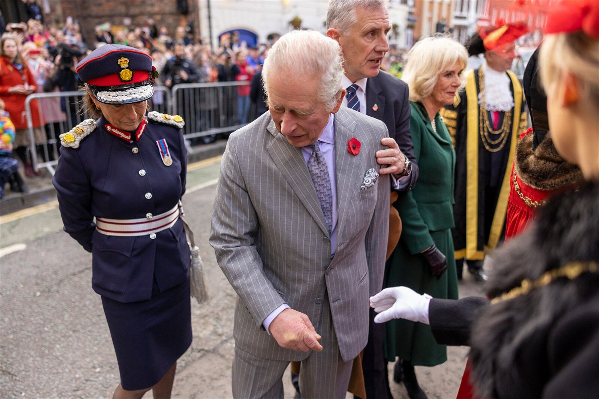 <i>James Glossop/AFP/Getty Images</i><br/>The King avoided ending up in a sticky situation while on walkabout in York on November 9.