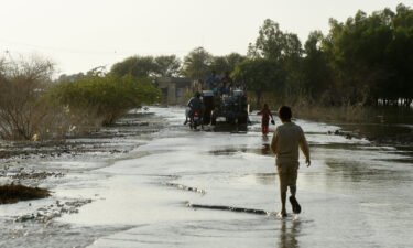 People displaced from their homes by flooding in Pakistan in Dadu