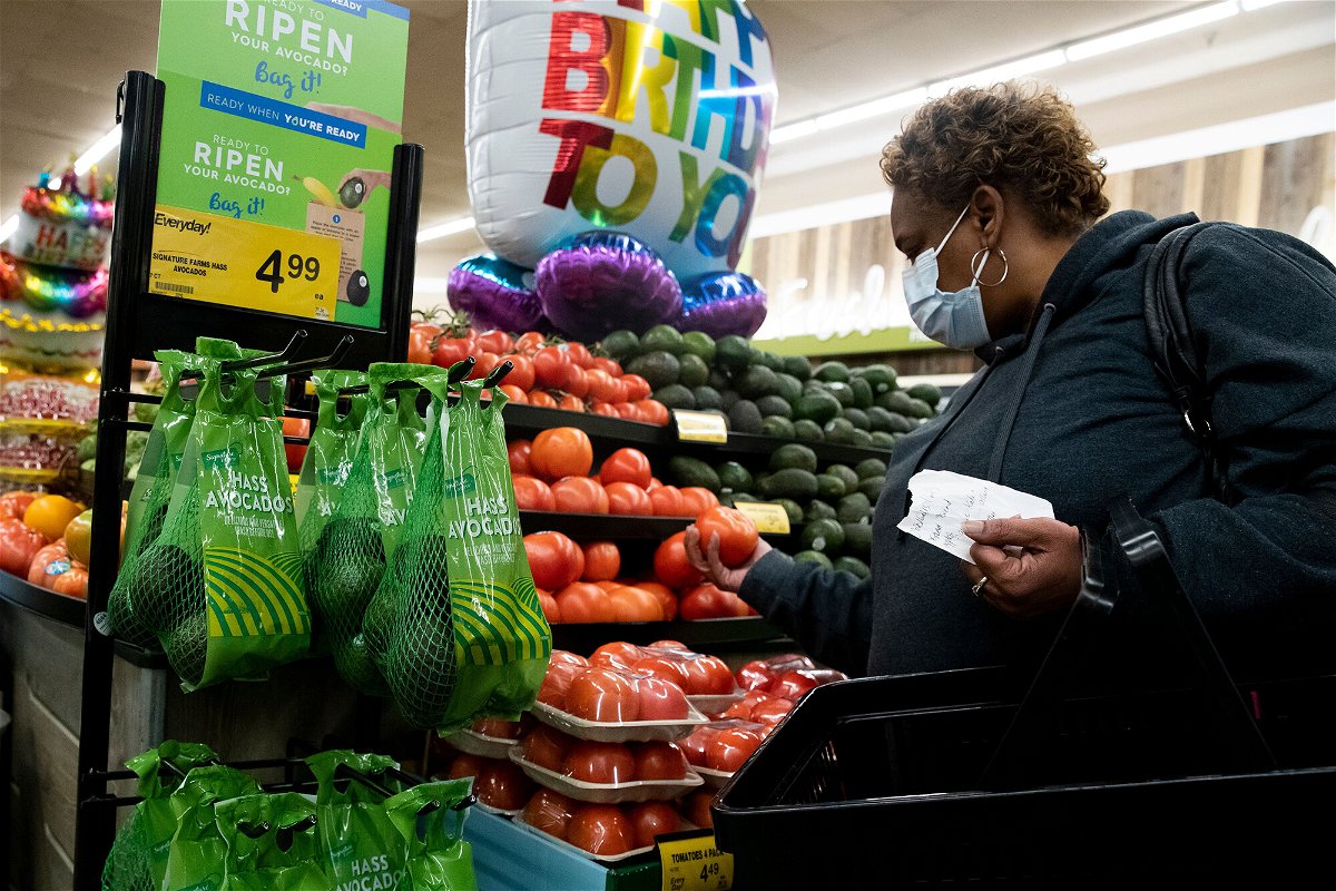 <i>Michael Reynolds/EPA-EFE/Shutterstock</i><br/>Inflation is at its lowest level in almost a year. A person shops at a grocery store in Washington