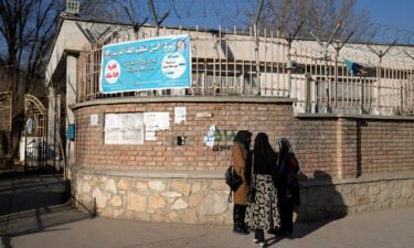 Afghan women students stand outside the Kabul University in Kabul