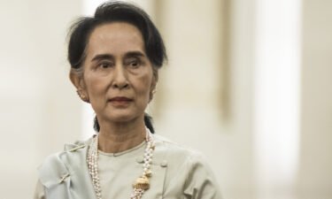Aung San Suu Kyi during a ceremony at the Great Hall of the People in Beijing on August 18
