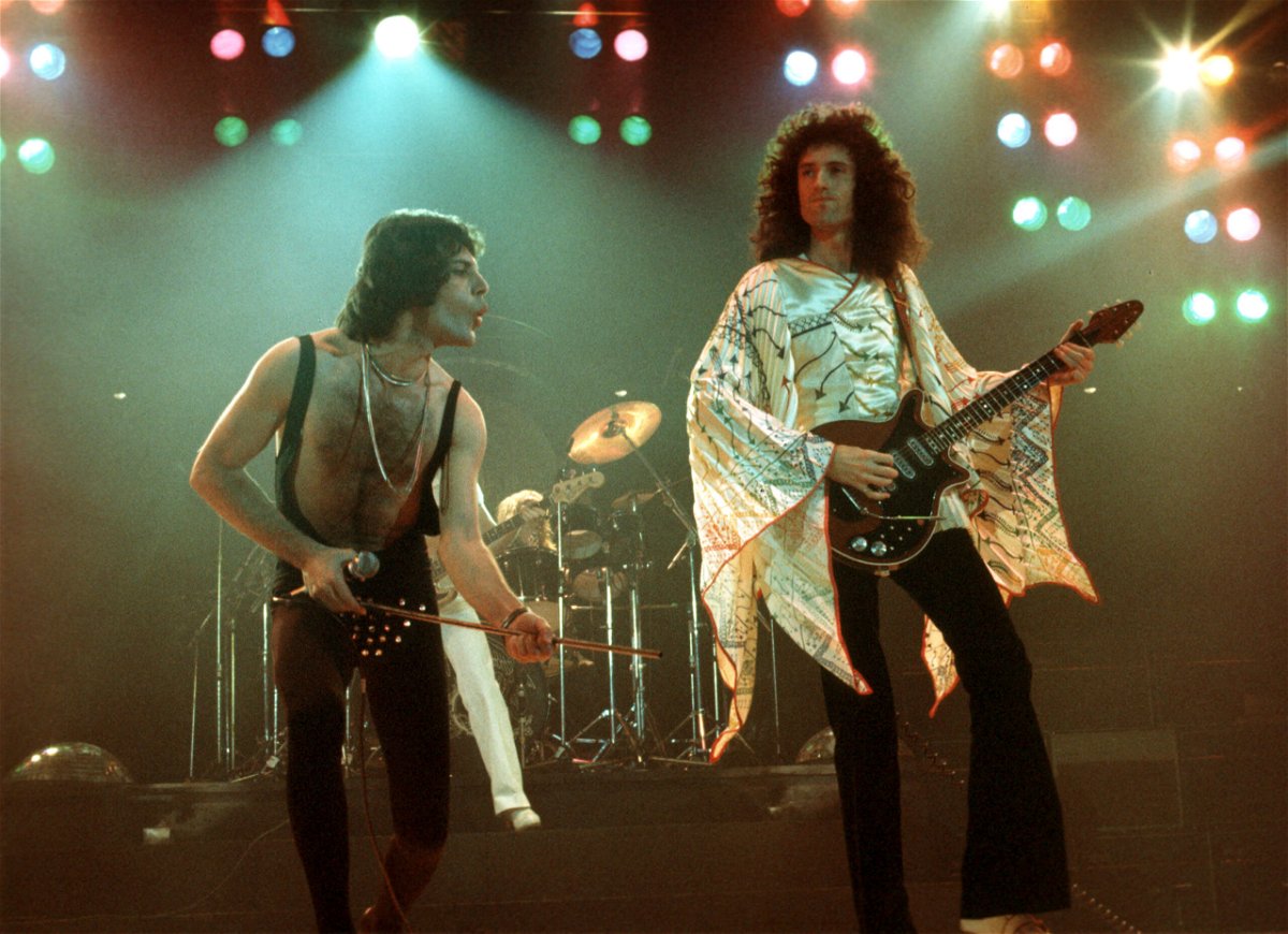<i>Michael Ochs Archives/Getty Images</i><br/>Queen's Freddie Mercury and Brian May in the 1970s.