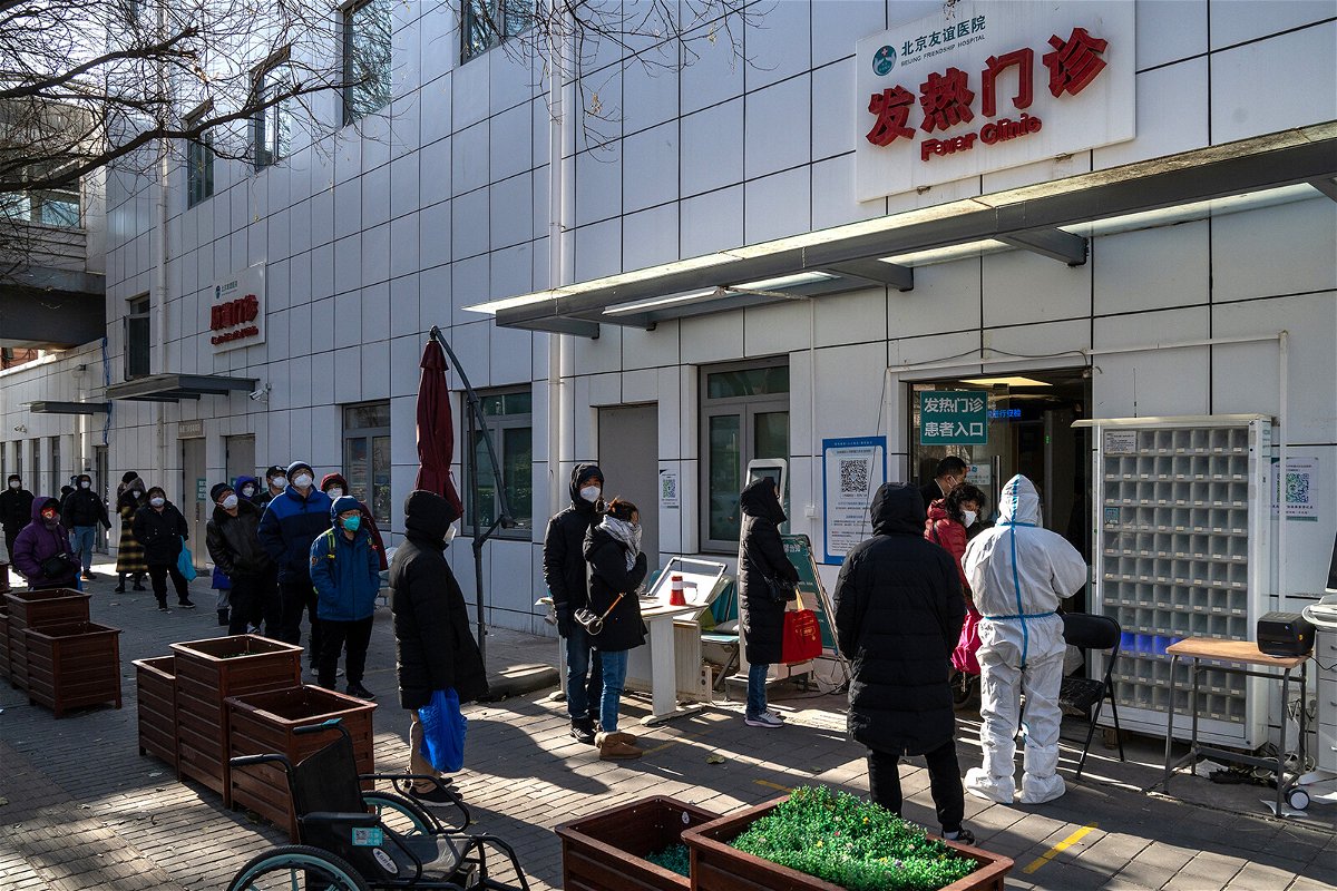 <i>Stringer/Bloomberg/Getty Images</i><br/>China's Covid surge has sparked panic buying of some medications and even canned peaches. Residents line up at a fever clinic in Beijing