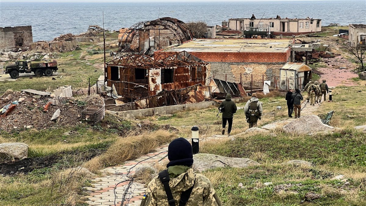 <i>Pierre Bairin/CNN</i><br/>Ukrainian troops are pictured here on Snake Island.