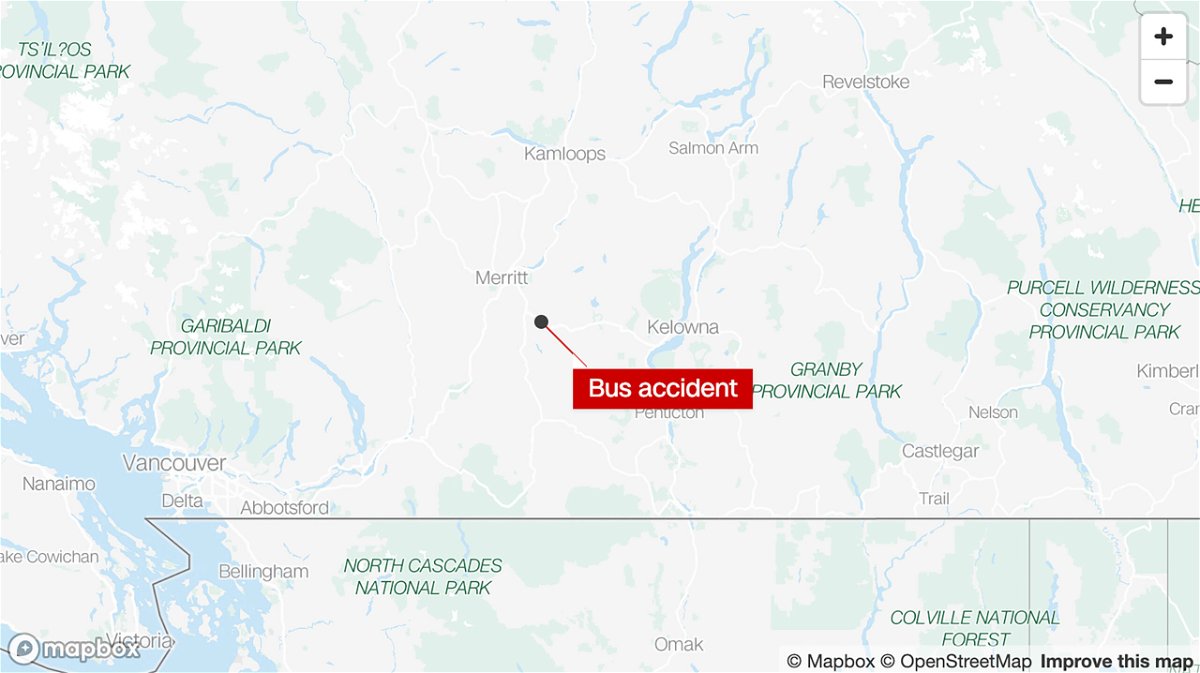 <i>Mapbox</i><br/>Four people died in a Christmas Eve bus crash that sent more than 50 people to hospitals in southern British Columbia