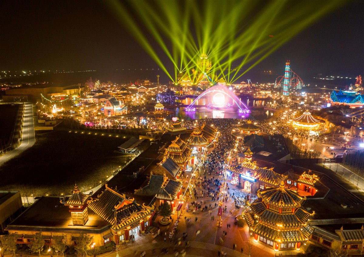 <i>CFOTO/Future Publishing/Getty Images</i><br/>A New Year's Eve fireworks and light show attracts thousands of visitors to the West Tour Park in Huai 'an