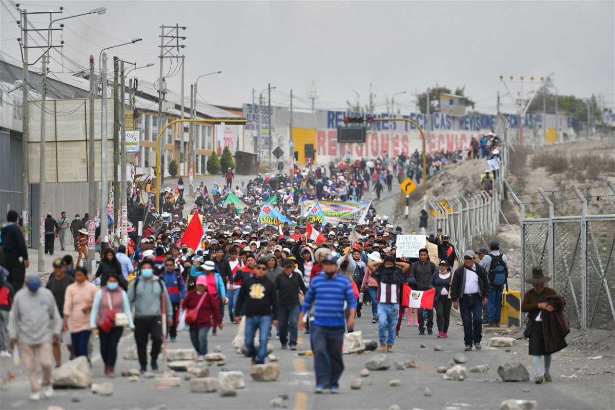 <i>Diego Ramos/AFP/Getty Images</i><br/>Protestors take over the Pan-American highway in Arequipa