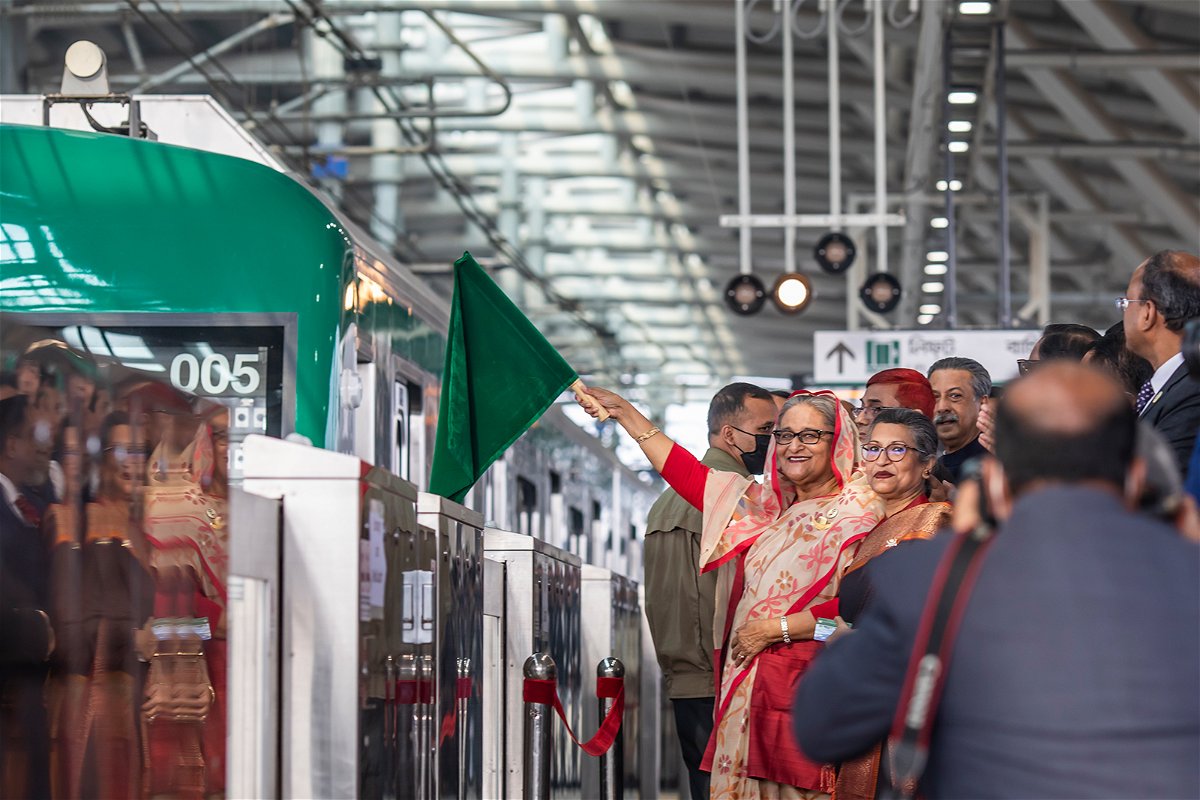 <i>Sazzad Hossain / SOPA Images/SIPAPRE/AP</i><br/>Bangladeshi Prime Minister Sheikh Hasina flags off the first metro rail trip in Dhaka on December 28
