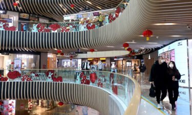 A shopping mall is decorated with rabbit stickers to welcome the Lunar New Year
