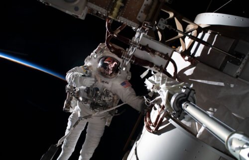 NASA astronaut and Expedition 68 Flight Engineer Frank Rubio is pictured during a spacewalk tethered to the International Space Station's starboard truss structure.