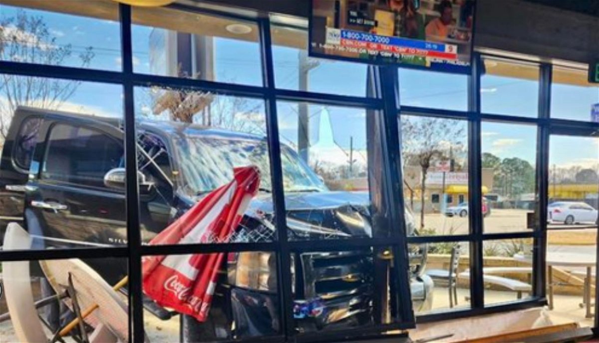 <i>Texarkana TX PD/KTBS</i><br/>A Chevrolet crashed into a Slim Chickens fast food restaurant on State Line Ave. in Texarkana