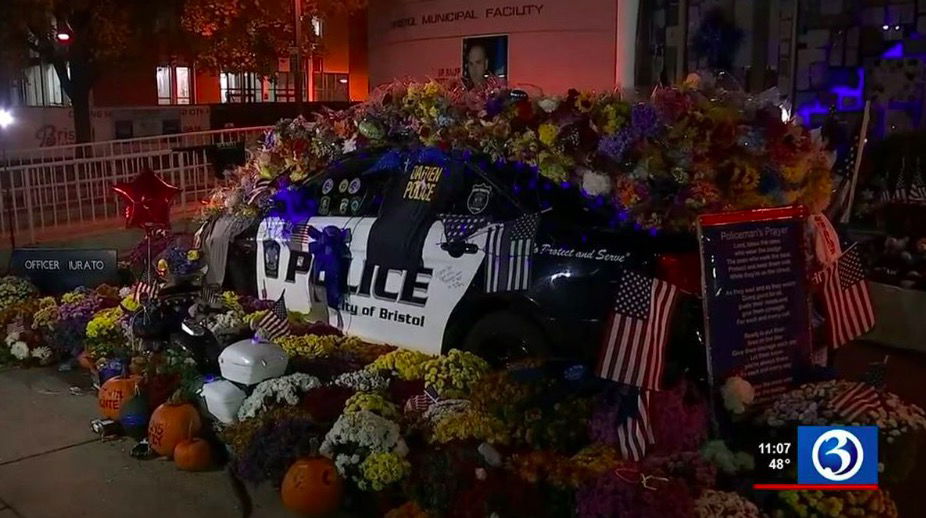 <i>WFSB</i><br/>The Bristol police cruiser used as a memorial to honor Lt. Dustin DeMonte and Sgt. Alex Hamzy will be preserved