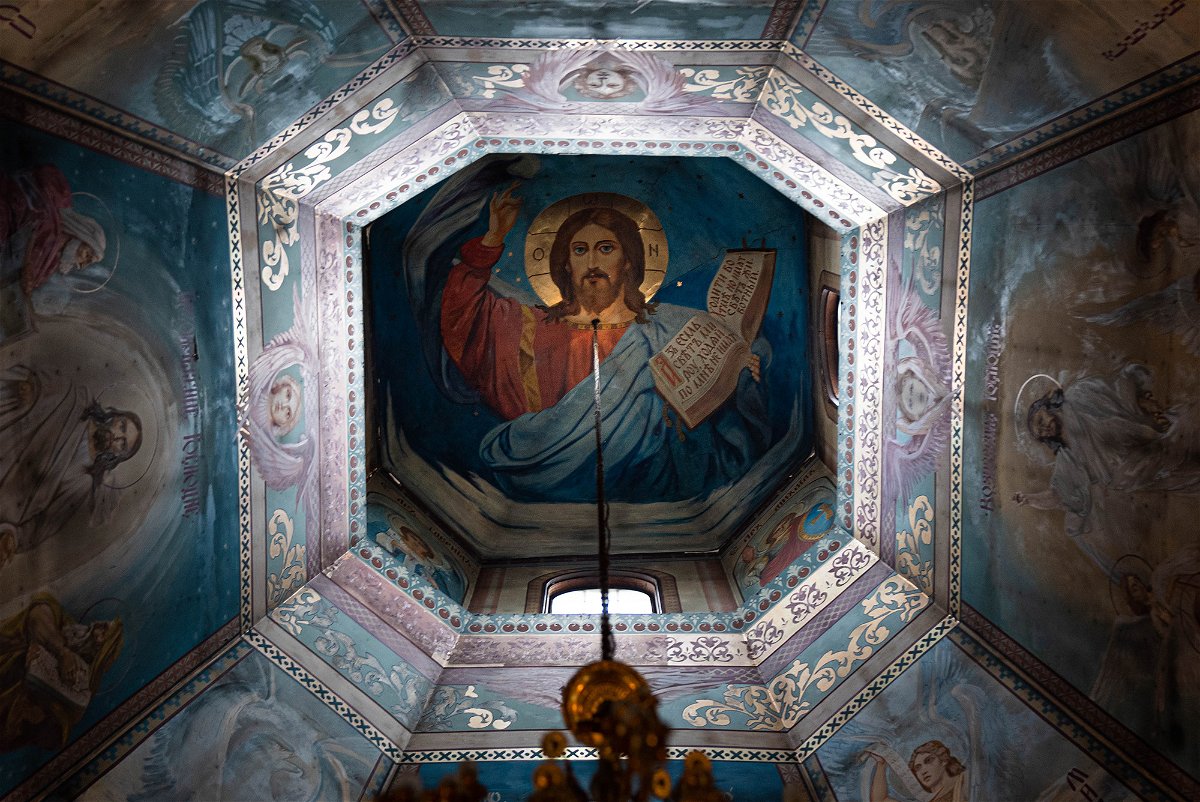 <i>Matthias Somm/CNN</i><br/>The ceiling of the Church of the Nativity of the Blessed Virgin Mary at Vita Poshtova in Ukraine is pictured here.