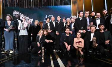 Last year's César awardees pose for a picture at the 47th César Film Awards Ceremony at L'Olympia in Paris