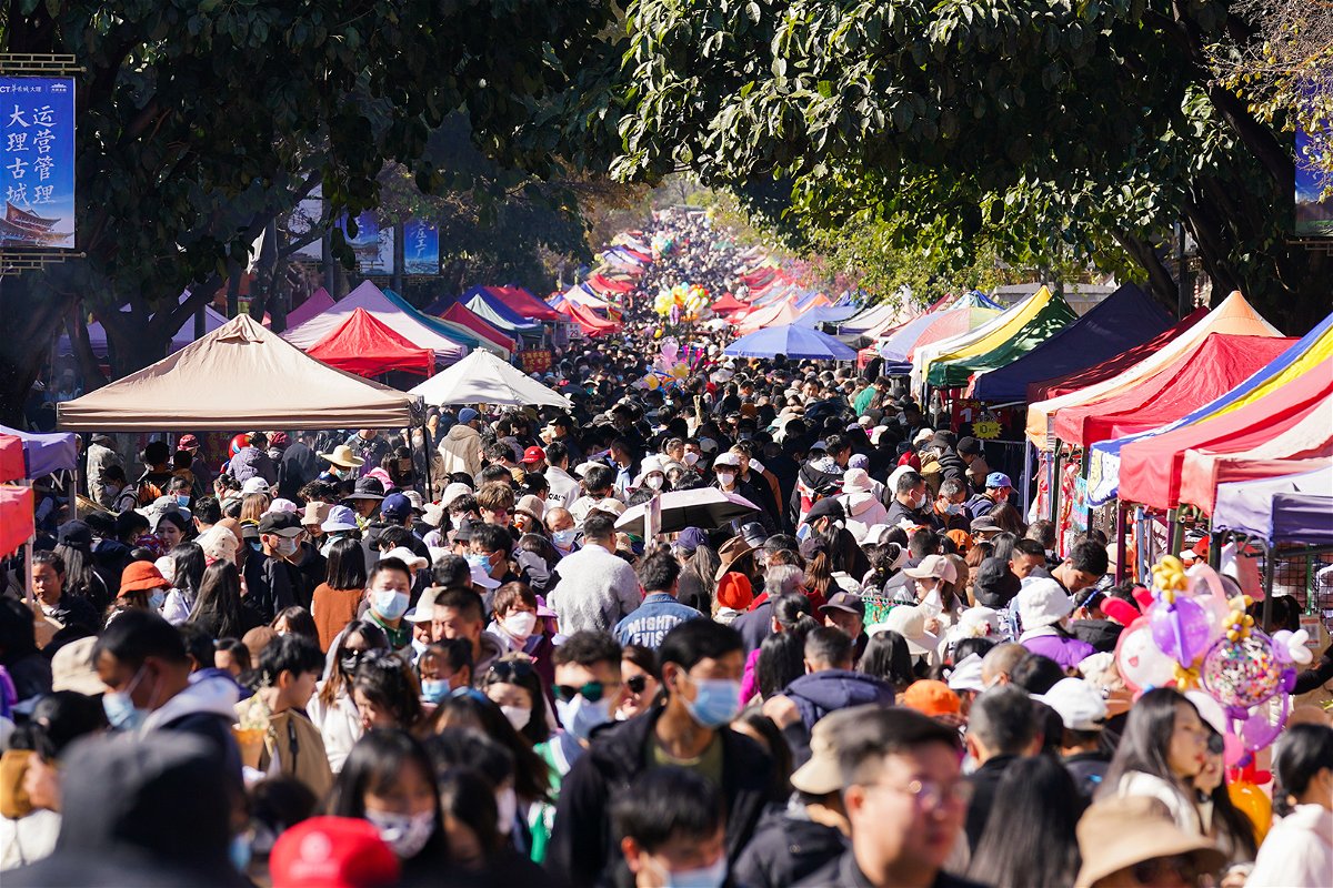<i>Liu Ranyang/China News Service/VCG/Getty Images</i><br/>China's population shrank in 2022 for the first time in more than 60 years. Pictured is a market in Dali