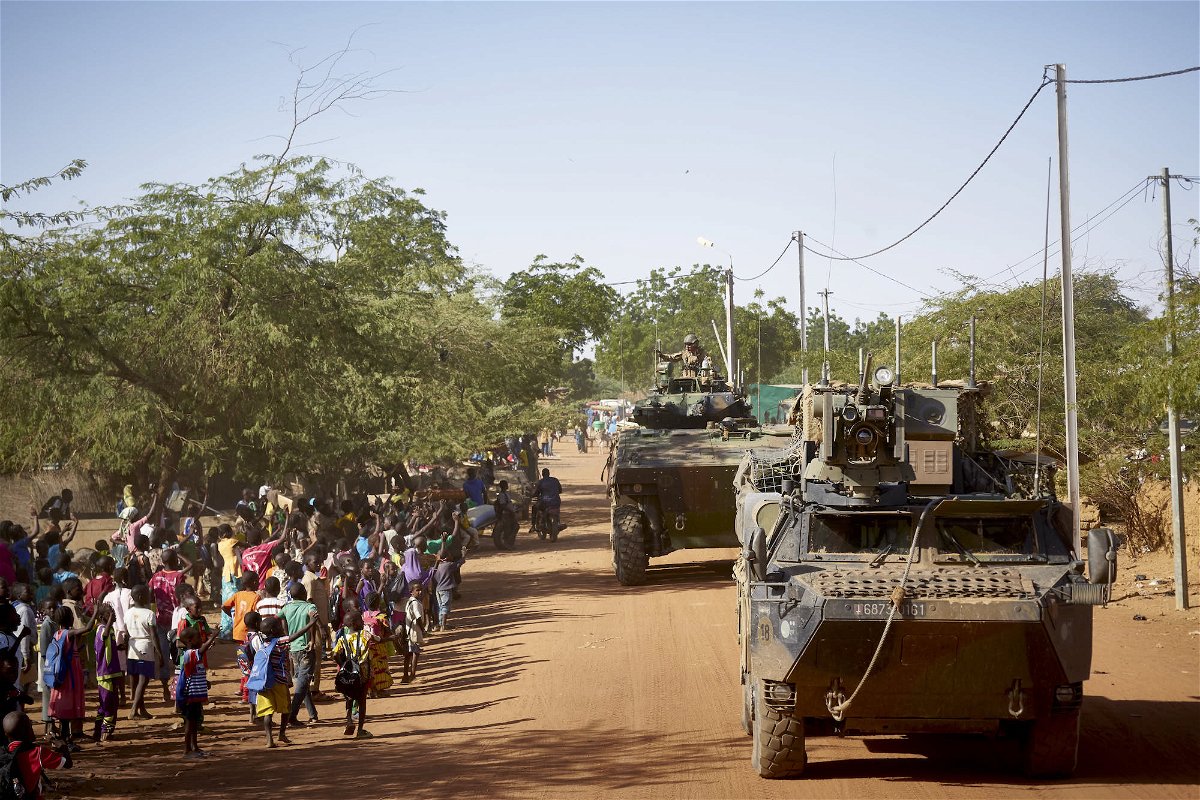 <i>Michele Cattani/AFP/Getty Images/FILE</i><br/>French soldiers patrol the village of Gorom Gorom in northern Burkina Faso in November 2019.