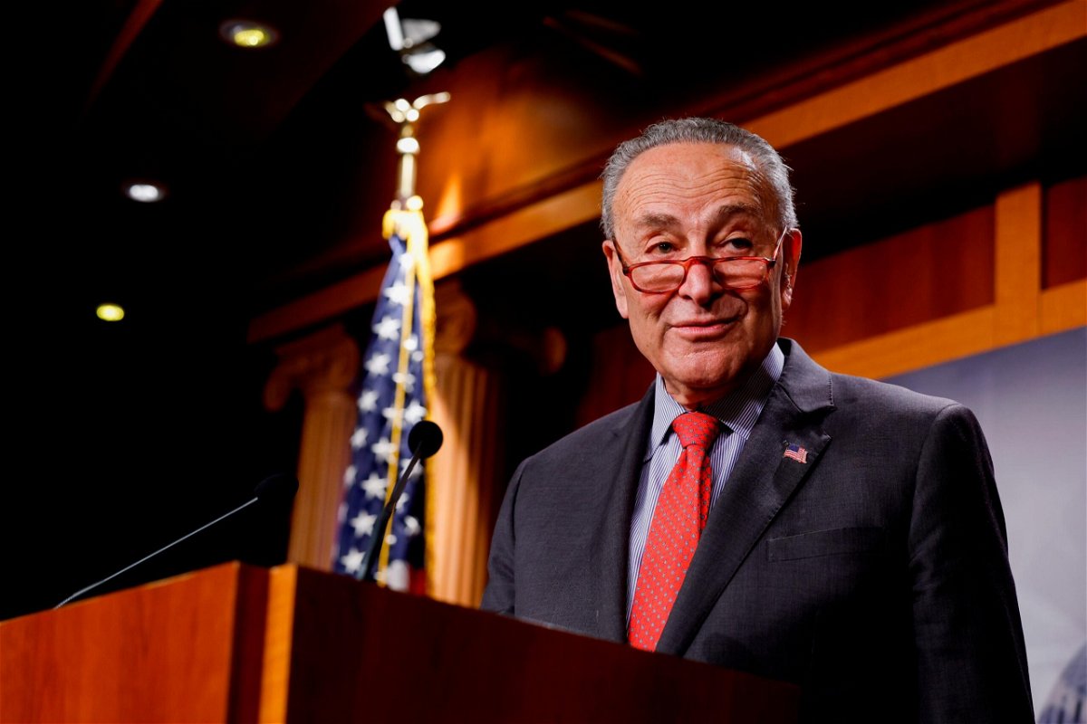 <i>Anna Moneymaker/Getty Images</i><br/>Senate Majority Leader Chuck Schumer speaks at a news conference at the US Capitol in Washington