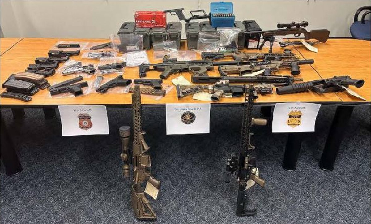 <i>Virginia Beach Police Department</i><br/>A 35-year-old Virginia Beach man has been arrested after officials discovered illegal firearms and weapon paraphernalia in his home