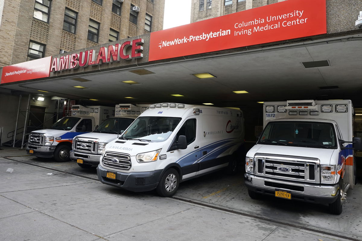 <i>Richard Drew/AP/FILE</i><br/>Ambulances fill the bay at New York-Presbyterian Hospital