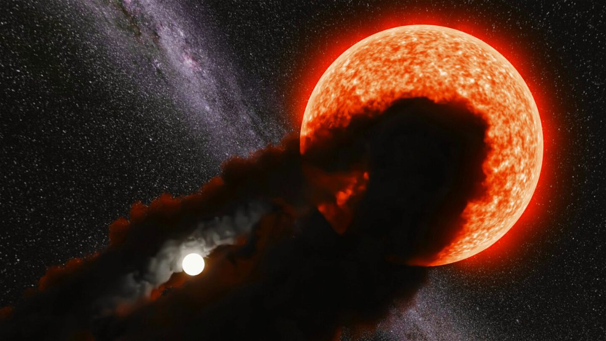 <i>Anastasios Tzanidakis</i><br/>An artistic rending of the star Gaia17bpp being partially eclipsed by the dust cloud surrounding a smaller companion star.