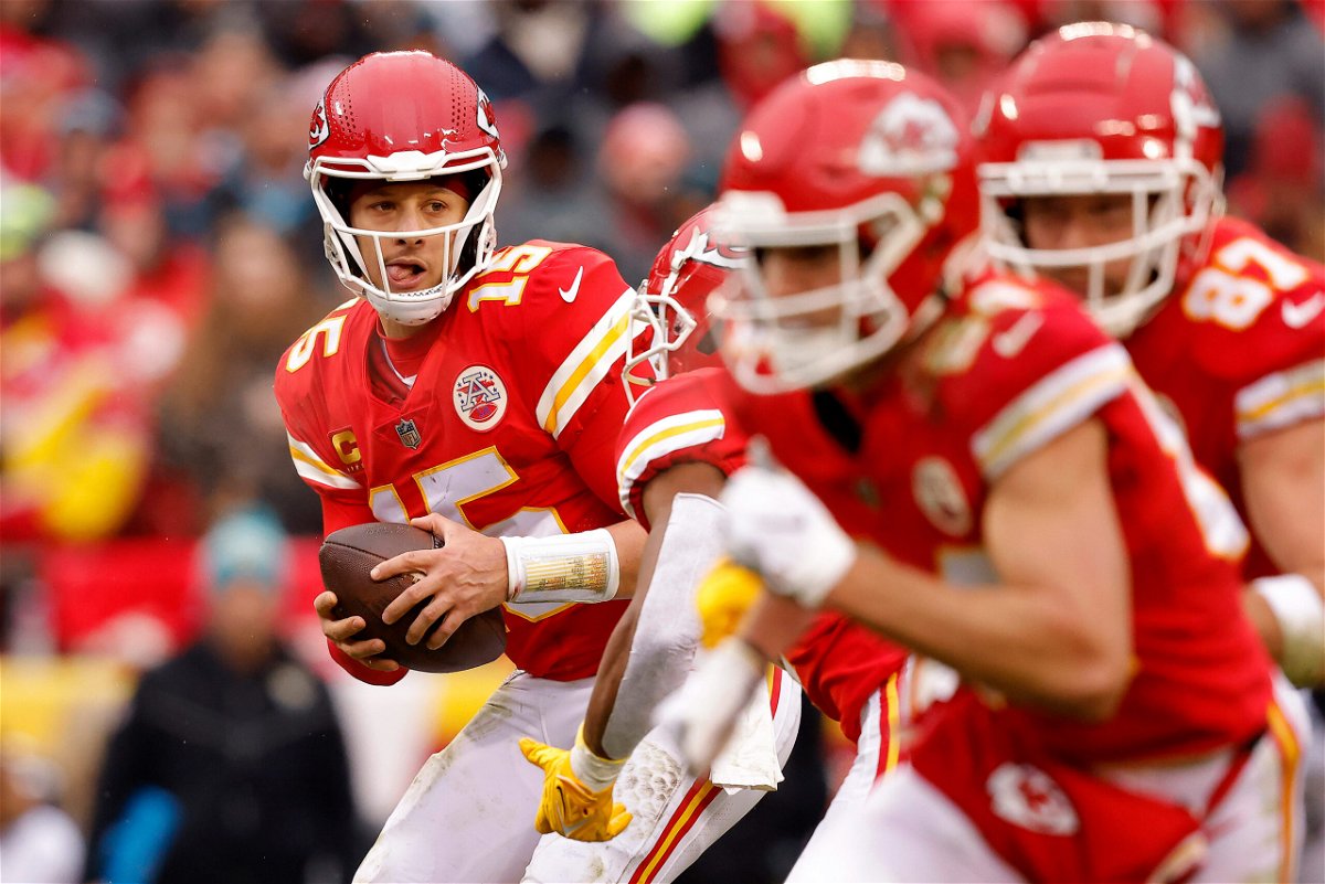 <i>David Eulitt/Getty Images</i><br/>Mahomes injured his ankle during the Chiefs' victory over the Jaguars last week.