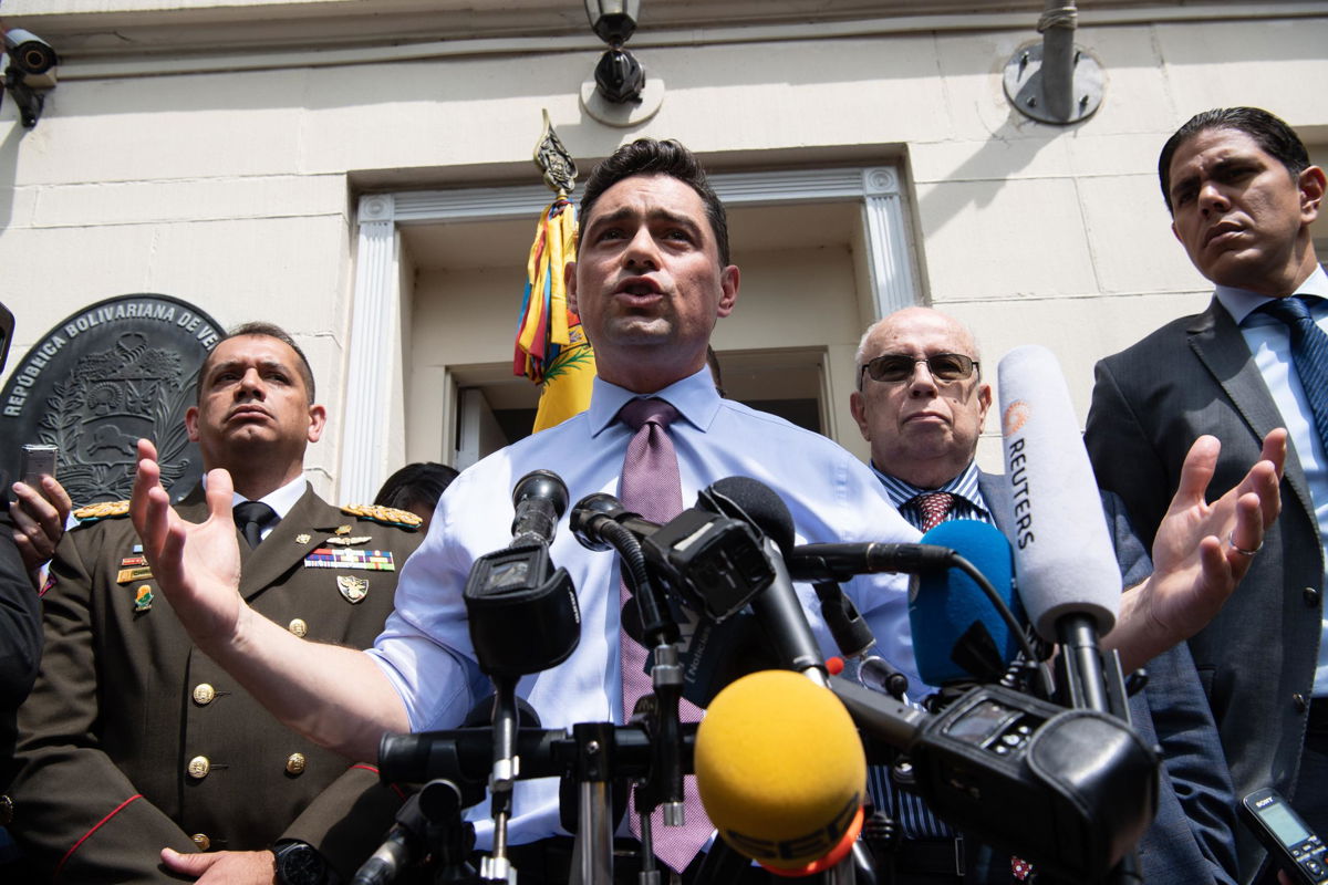 <i>NICHOLAS KAMM/AFP/AFP/Getty Images</i><br/>The Venezuelan embassy in Washington