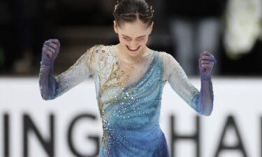 Isabeau Levito reacts following her skate during the Championship Women's Free Skate on Friday in San Jose