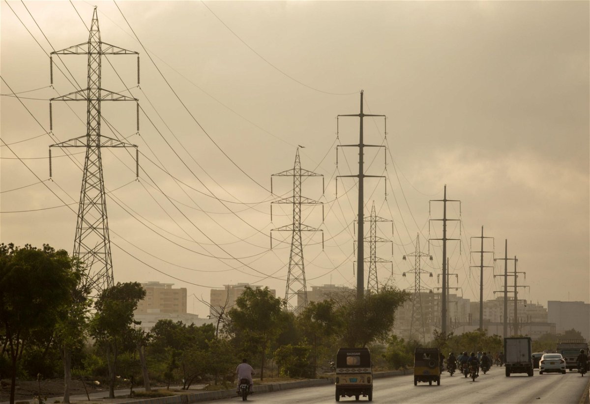 <i>Asim Hafeez/Bloomberg/Getty Images</i><br/>A nationwide power outage in Pakistan left nearly 220 million people without electricity on Monday. Pictured are powerlines High voltage in Karachi
