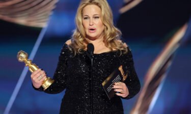 Jennifer Coolidge accepts an award for "The White Lotus" during the 80th Annual Golden Globe Awards on Tuesday.