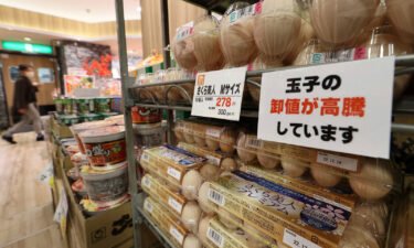 Prices of eggs are soaring at a supermarket in Osaka on December 2