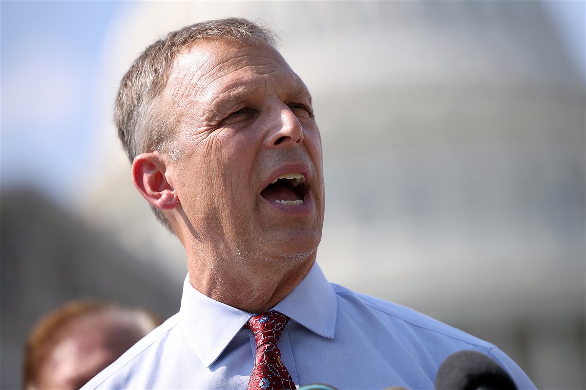 <i>Kevin Dietsch/Getty Images</i><br/>Rep. Scott Perry (R-PA) speaks at a news conference outside the Capitol Building in August of 2021.