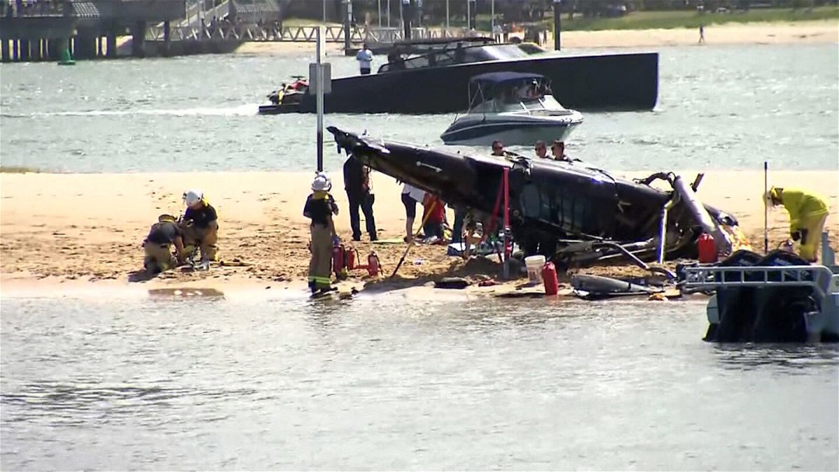 <i>Courtesy Nine News Australia</i><br/>Debris of a helicopter that crashed near the Main Beach in Gold Coast