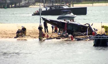 Debris of a helicopter that crashed near the Main Beach in Gold Coast