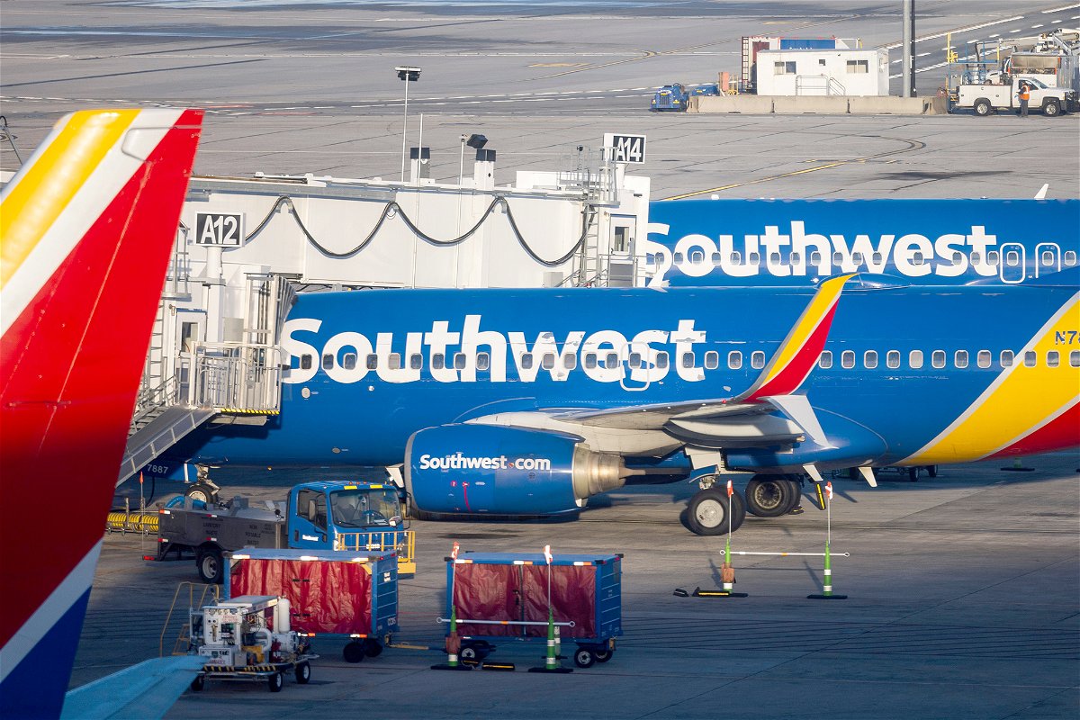 <i>Jim Lo Scalzo/EPA-EFE/Shutterstock</i><br/>Southwest Airlines planes are pictured here at Baltimore Washington International Airport (BWI) on December 28.