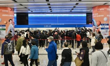 People line up to buy tickets at Hong Kong's West Kowloon Station on January 12
