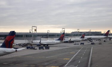 Grounded Delta Airlines planes are parked at gates at John F. Kennedy International Airport on January 11 in New York.