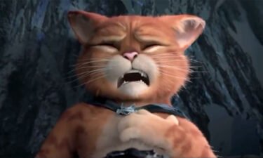 A scene from "Puss in Boots: The Last Wish" shows the titular cat having a panic attack.