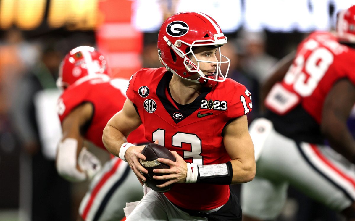 <i>Sean M. Haffey/Getty Images</i><br/>Stetson Bennett is pictured during the College Football Playoff National Championship game earlier this month. The former UGA quarerback was arrested early Sunday in Dallas for public intoxication
